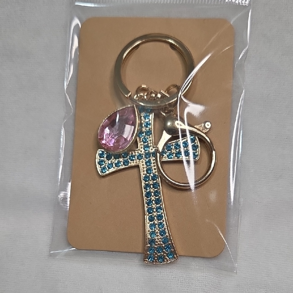 Blue Cross Pink Crystal Keychain Bag Charm Purse Charm Rhinestones Crystals New